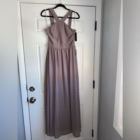 NWT Lulus Maxi Dress purple Taupe Formal Air Of Romance Halter A-Line size m - Picture 7 of 8